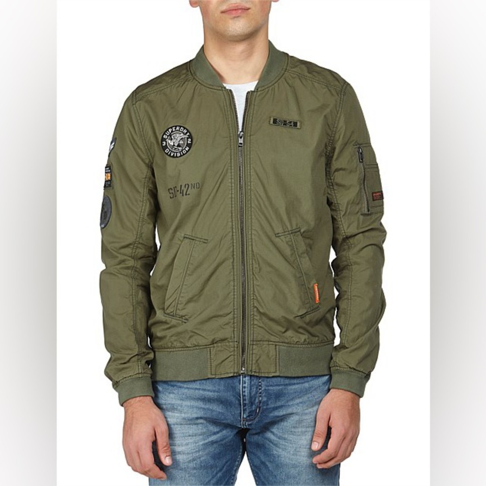 Superdry Khaki Bomber Jacket with Patches